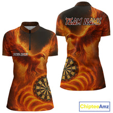 Load image into Gallery viewer, Custom Orange Flames Phoenix Dartboard Darts Jersey Personalized Darts 1/4-Zip Shirt For Women NYN0969