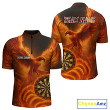 Load image into Gallery viewer, Custom Orange Flames Phoenix Dartboard Darts Jersey Personalized Darts 1/4-Zip Shirt For Men NYN0969