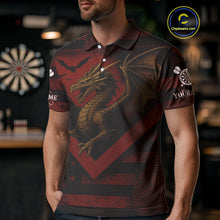 Load image into Gallery viewer, Custom Red Grunge Dragon Dartboard Dart Polo Shirt For Men Outfit Dart Team Jersey NYN1363