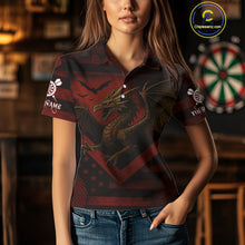 Load image into Gallery viewer, Custom Red Grunge Dragon Dartboard Dart Polo Shirt For Women Outfit Dart Team Jersey NYN1363
