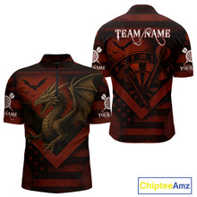 Load image into Gallery viewer, Custom Red Grunge Dragon Dartboard Dart 1/4-Zip Shirt For Men Outfit Dart Team Jersey NYN1363