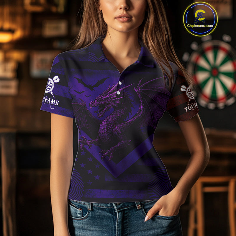 Custom Purple Grunge Dragon Dartboard Dart Polo Shirt For Women Outfit Dart Team Jersey NYN1364
