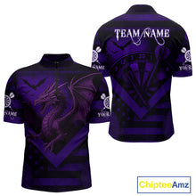 Load image into Gallery viewer, Custom Purple Grunge Dragon Dartboard Dart 1/4-Zip Shirt For Men Outfit Dart Team Jersey NYN1364