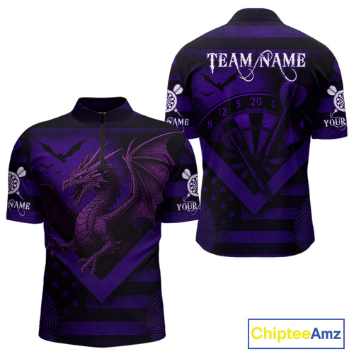 Custom Purple Grunge Dragon Dartboard Dart 1/4-Zip Shirt For Men Outfit Dart Team Jersey NYN1364