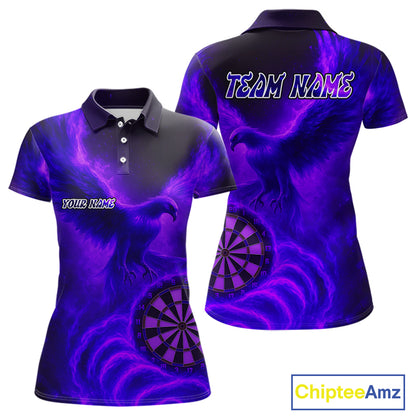 Women's Darts Polo Shirt Personalized Flaming Phoenix Dartboard Darts Jersey | Purple NYN1026