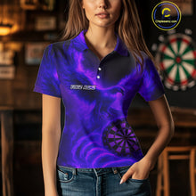 Load image into Gallery viewer, Women&#39;s Darts Polo Shirt Personalized Flaming Phoenix Dartboard Darts Jersey | Purple NYN1026