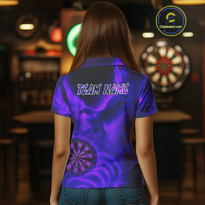 Women's Darts Polo Shirt Personalized Flaming Phoenix Dartboard Darts Jersey | Purple NYN1026