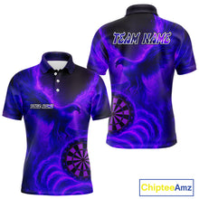 Load image into Gallery viewer, Men's Darts Polo Shirt Personalized Flaming Phoenix Dartboard Darts Jersey | Purple NYN1026