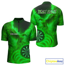 Load image into Gallery viewer, Men's Darts 1/4-Zip Shirt Personalized Flaming Phoenix Dartboard Darts Jersey | Green NYN1027