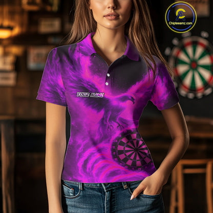 Women's Darts Polo Shirt Personalized Flaming Phoenix Dartboard Darts Jersey | Pink NYN1028