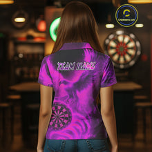 Load image into Gallery viewer, Women&#39;s Darts Polo Shirt Personalized Flaming Phoenix Dartboard Darts Jersey | Pink NYN1028