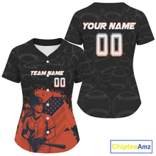Load image into Gallery viewer, Orange Women's Patriotic Baseball Jersey Custom US Flag With Youth Baseball Jerseys NYN1032