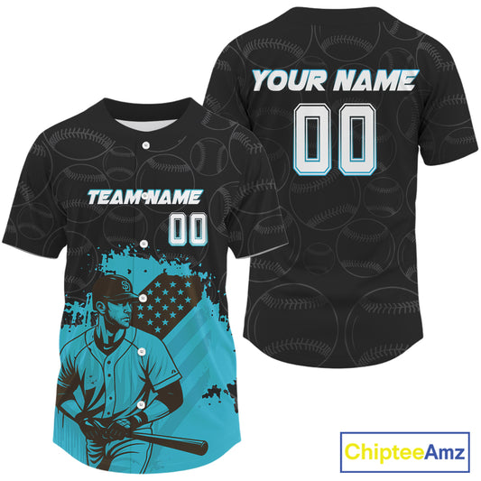 Turquoise Men's Patriotic Baseball Jersey Custom US Flag Men Plays Baseball, Baseball Team NYN1033