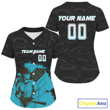 Load image into Gallery viewer, Turquoise Women's Patriotic Baseball Jersey Custom US Flag With Youth Baseball Jerseys NYN1033