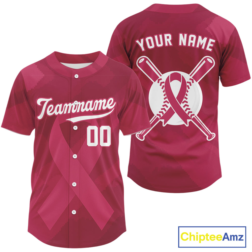 Custom Pink Ribbon Baseball Jerseys For Men Breast Cancer Awareness Baseball Shirt NYN1385
