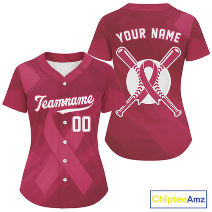 Custom Pink Ribbon Baseball Jerseys For Women Breast Cancer Awareness Baseball Shirt NYN1385