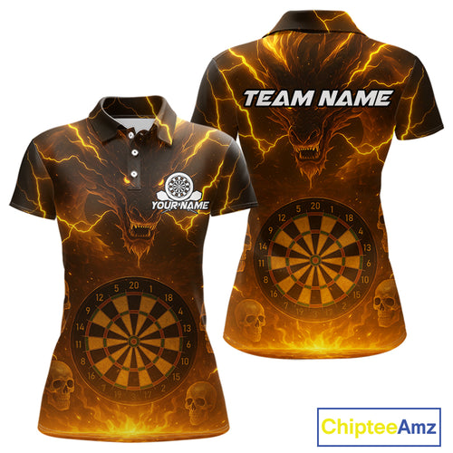 Yellow Custom Lightning Dragon Skull Dart Shirts For Women Outfit Dart Dragon Jerseys NYN1057