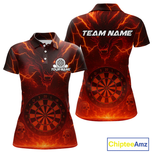 Red Custom Lightning Dragon Skull Dart Shirts For Women Outfit Dart Dragon Jerseys NYN1058