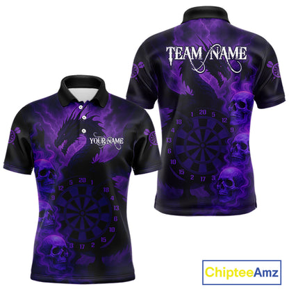 Custom Skull Dragon Purple Dartboard Men Polo & 1/4-Zip Dart Shirt, Darts Team Jerseys NYN1090