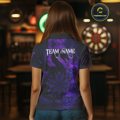 Custom Skull Dragon Purple Dartboard Women Polo & 1/4-Zip Dart Shirt, Darts Team Jerseys NYN1090