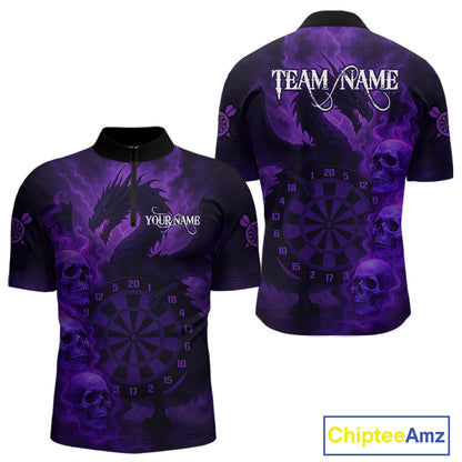 Custom Skull Dragon Purple Dartboard Men Polo & 1/4-Zip Dart Shirt, Darts Team Jerseys NYN1090