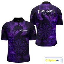 Load image into Gallery viewer, Custom Skull Dragon Purple Dartboard Men Polo &amp; 1/4-Zip Dart Shirt, Darts Team Jerseys NYN1090