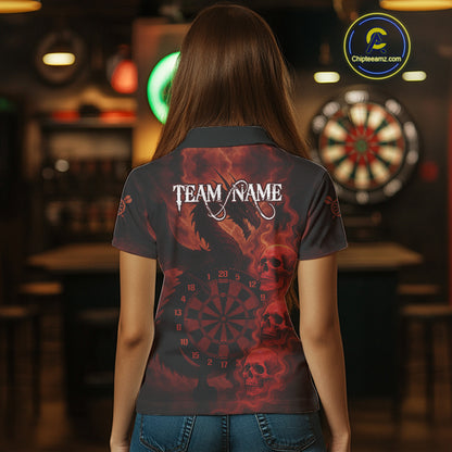 Custom Skull Dragon Red Dartboard Women Polo & 1/4-Zip Dart Shirt, Darts Team Jerseys NYN1091