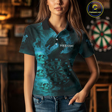 Load image into Gallery viewer, Custom Skull Dragon Turquoise Dartboard Women Polo &amp; 1/4-Zip Dart Shirt, Darts Team Jerseys NYN1092