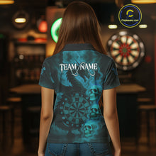 Load image into Gallery viewer, Custom Skull Dragon Turquoise Dartboard Women Polo &amp; 1/4-Zip Dart Shirt, Darts Team Jerseys NYN1092