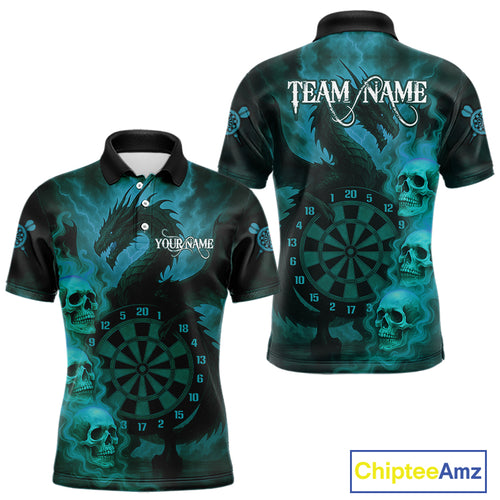 Custom Skull Dragon Turquoise Dartboard Men Polo & 1/4-Zip Dart Shirt, Darts Team Jerseys NYN1092