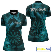 Load image into Gallery viewer, Custom Skull Dragon Turquoise Dartboard Women Polo &amp; 1/4-Zip Dart Shirt, Darts Team Jerseys NYN1092