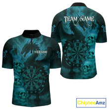 Load image into Gallery viewer, Custom Skull Dragon Turquoise Dartboard Men Polo &amp; 1/4-Zip Dart Shirt, Darts Team Jerseys NYN1092
