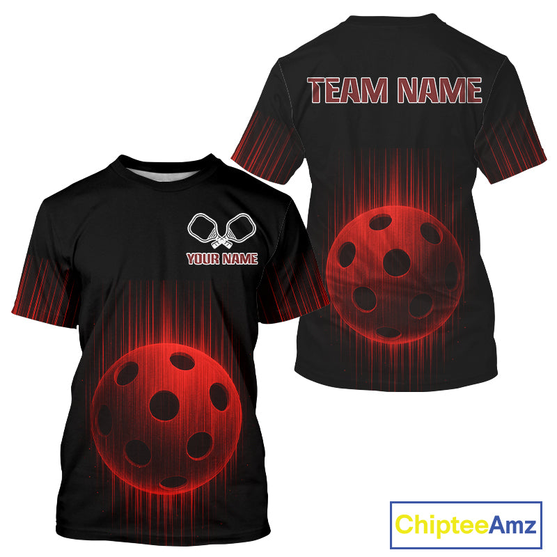 Pickleball T-Shirt For Men Custom Glitch Streaks Pickleball, Pickleball Gift | Red NYN1081