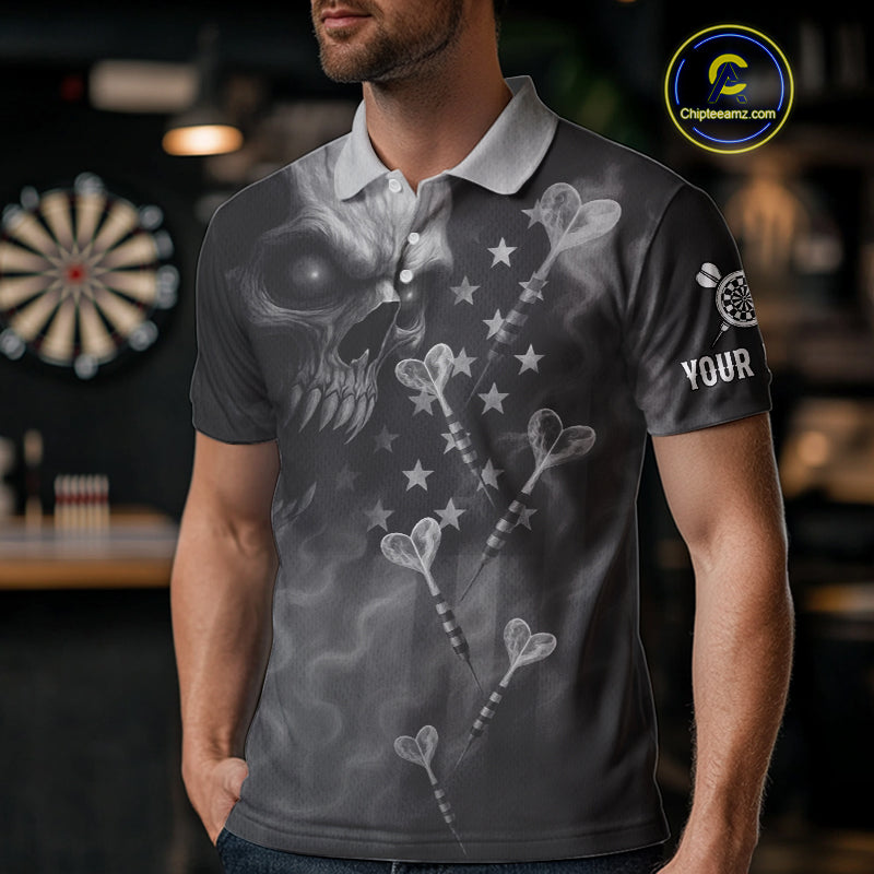 Custom Patriotic Men Darts Shirt Personalized US Flag Dart Arrows, Grey Outfits Dart Jerseys NYN1163