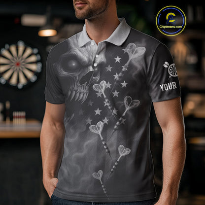Custom Patriotic Men Darts Shirt Personalized US Flag Dart Arrows, Grey Outfits Dart Jerseys NYN1163