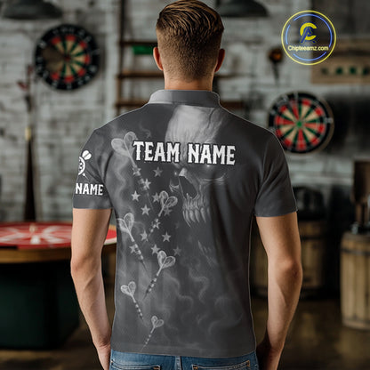 Custom Patriotic Men Darts Shirt Personalized US Flag Dart Arrows, Grey Outfits Dart Jerseys NYN1163