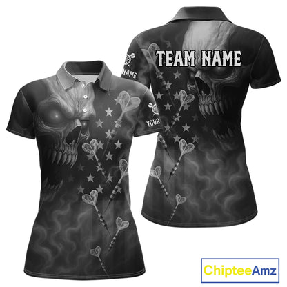 Custom Patriotic Women Darts Shirt Personalized US Flag Dart Arrows, Grey Outfits Dart Jerseys NYN1163