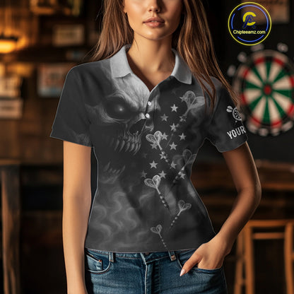 Custom Patriotic Women Darts Shirt Personalized US Flag Dart Arrows, Grey Outfits Dart Jerseys NYN1163