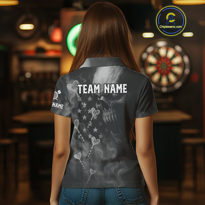 Custom Patriotic Women Darts Shirt Personalized US Flag Dart Arrows, Grey Outfits Dart Jerseys NYN1163