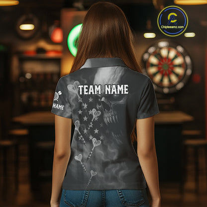 Custom Patriotic Women Darts Shirt Personalized US Flag Dart Arrows, Grey Outfits Dart Jerseys NYN1163