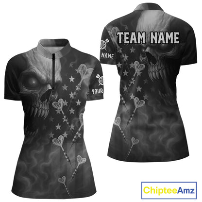 Custom Patriotic Women Darts Shirt Personalized US Flag Dart Arrows, Grey Outfits Dart Jerseys NYN1163
