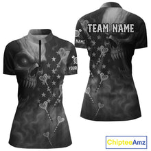 Load image into Gallery viewer, Custom Patriotic Women Darts Shirt Personalized US Flag Dart Arrows, Grey Outfits Dart Jerseys NYN1163