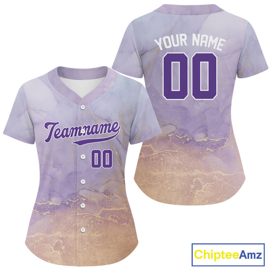 Purple-Yellow Women's Baseball Jerseys Custom Funny Baseball Shirt Youth Baseball Jersey NYN1249