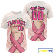 Load image into Gallery viewer, Custom Men's Pink Ribbon Baseball Jersey Breast Cancer Awareness Youth Baseball Jersey NYN1252
