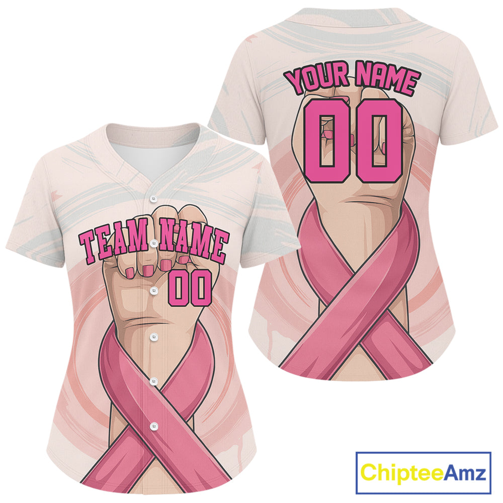 Custom Women's Pink Ribbon Baseball Jersey Breast Cancer Awareness Youth Baseball Jersey NYN1252
