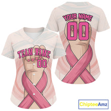 Load image into Gallery viewer, Custom Women's Pink Ribbon Baseball Jersey Breast Cancer Awareness Youth Baseball Jersey NYN1252