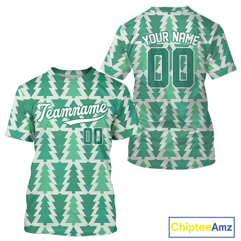 Custom Green Xmas Tree Christmas Baseball T-Shirt For Men Christmas Baseball Jersey NYN1281