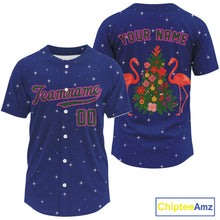 Load image into Gallery viewer, Custom Blue And Pink Flamingo Xmas Baseball Jersey For Men Outfit Christmas Baseball Gifts NYN1289