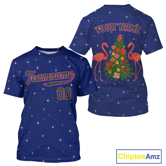 Custom Blue And Pink Flamingo Xmas Baseball T-Shirt For Men Outfit Christmas Baseball Gifts NYN1289