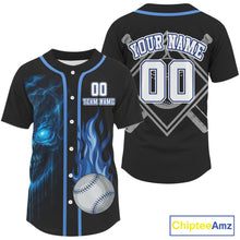 Load image into Gallery viewer, Custom Blue Flames Skull Baseball Ball Shirt For Men Flaming Youth Baseball Jerseys NYN0912